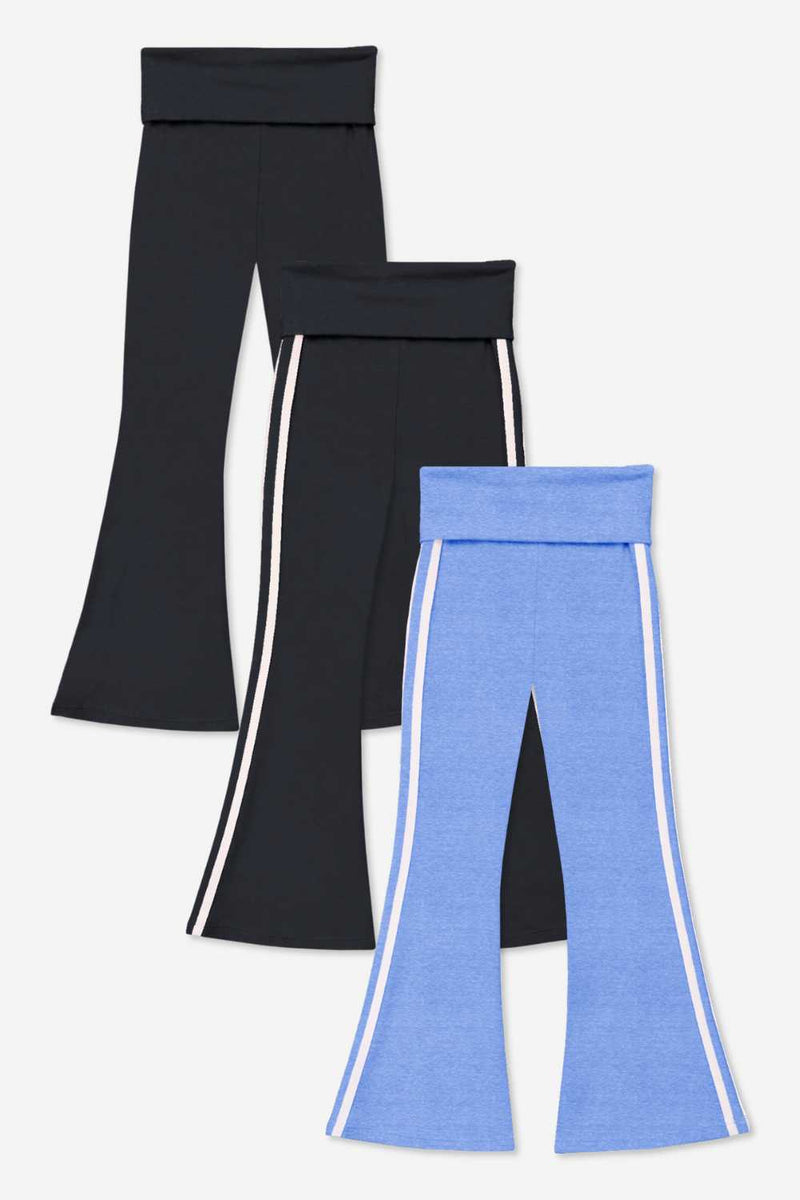 3 Pack Simply Soft Luxe Foldover Flare - Black White Stripe | Denim White Stripe | Black - NEW!