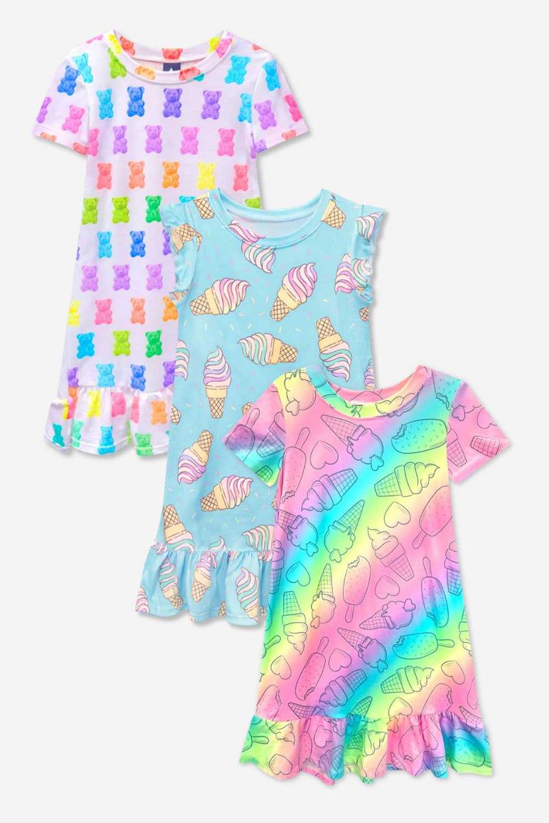 3-Pack Simply Soft Short Sleeve Ruffle Lounge Dress