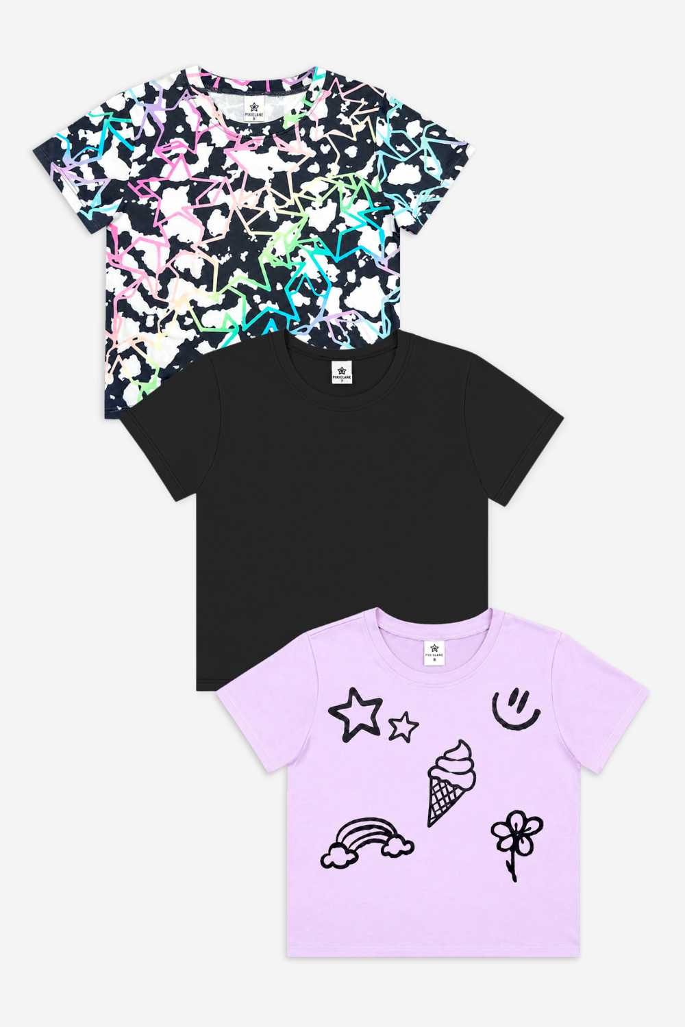 3 Pack Simply Soft Easy Tee - Black Cream Rainbow Star | Black | Purple Graffiti Icons - NEW!