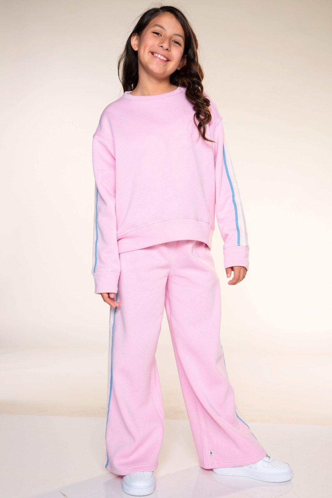 Cloud Soft French Terry Wide Leg Pant - Dusty Pink Blue Ivory Pink Stripe - NEW!