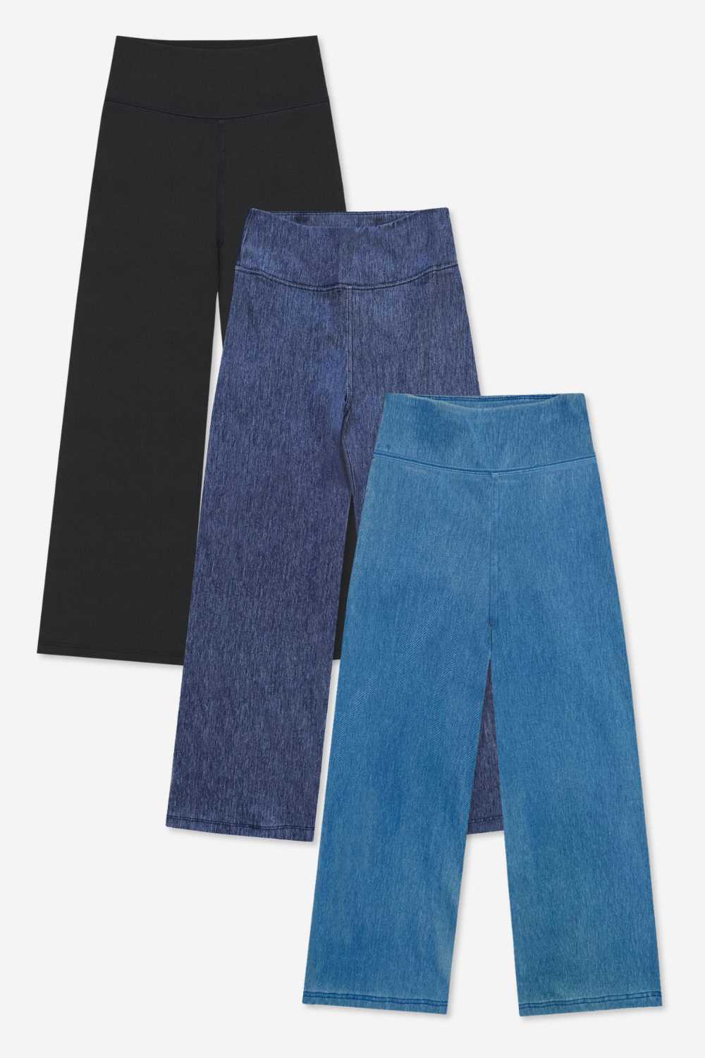 3 Pack Super Stretch Soft Denim Wide Leg Jegging - Black | Vintage Blue | Vintage Indigo - NEW!