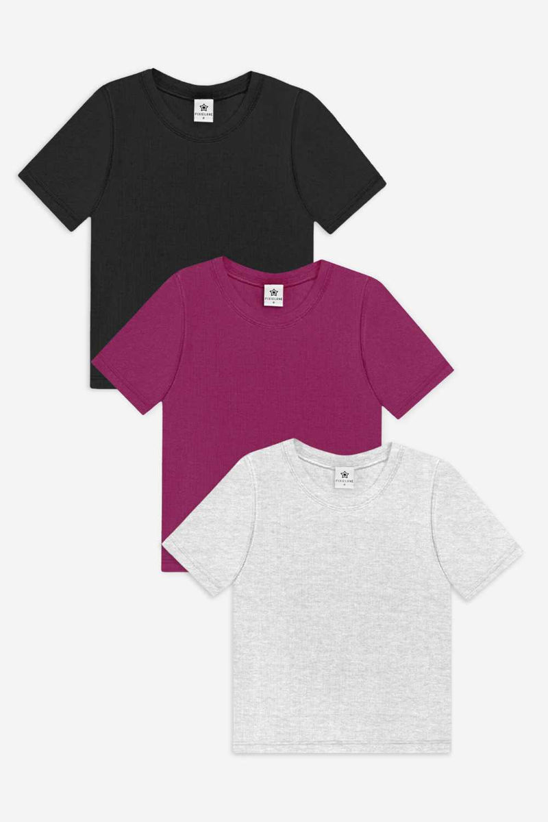 3-Pack Ultra-Soft Ribbed Fitted Tee - Black | Light Ash Grey | Burgundy - NEW!