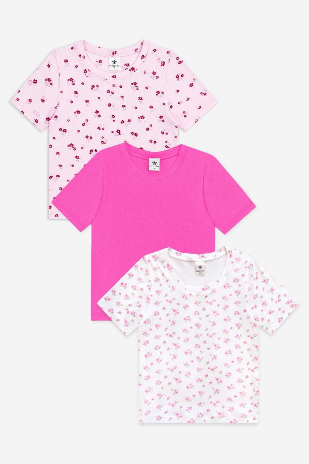 3-Pack Ultra-Soft Ribbed Fitted Tee - H Grey Navy Floral | Burgundy | Pink Burgundy Floral - NEW!