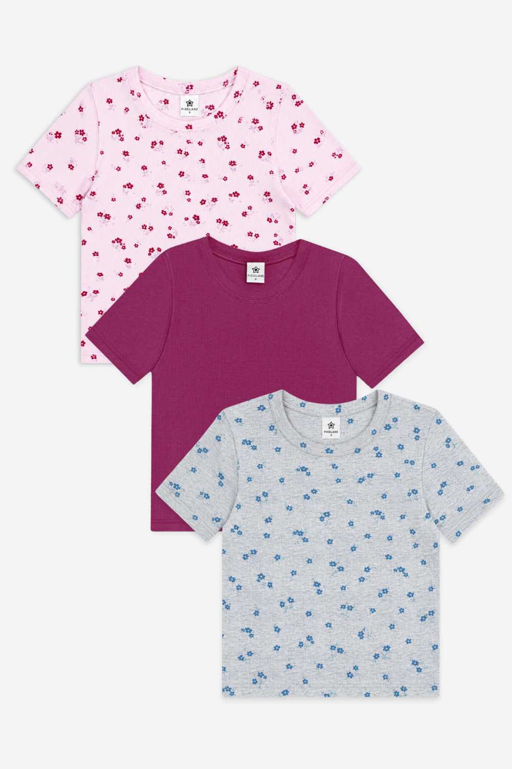 3-Pack Ultra-Soft Ribbed Fitted Tee - H Grey Navy Floral | Burgundy | Pink Burgundy Floral - NEW!