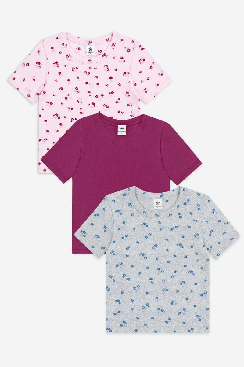 3-Pack Ultra-Soft Ribbed Fitted Tee - H Grey Navy Floral | Burgundy | Pink Burgundy Floral - NEW!