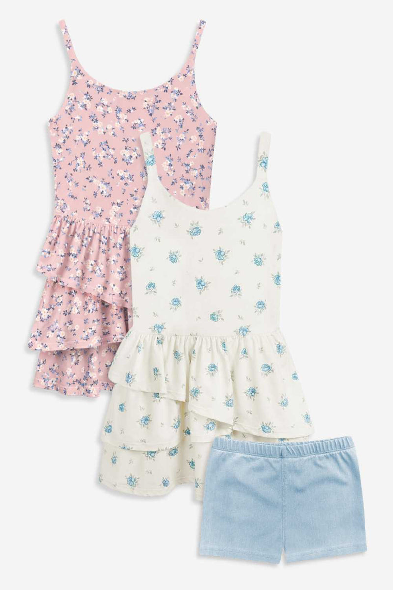 3 Pack Airswift Dress & Denim Tumble Short - Ivory Blue & Pink Rose Floral - NEW!