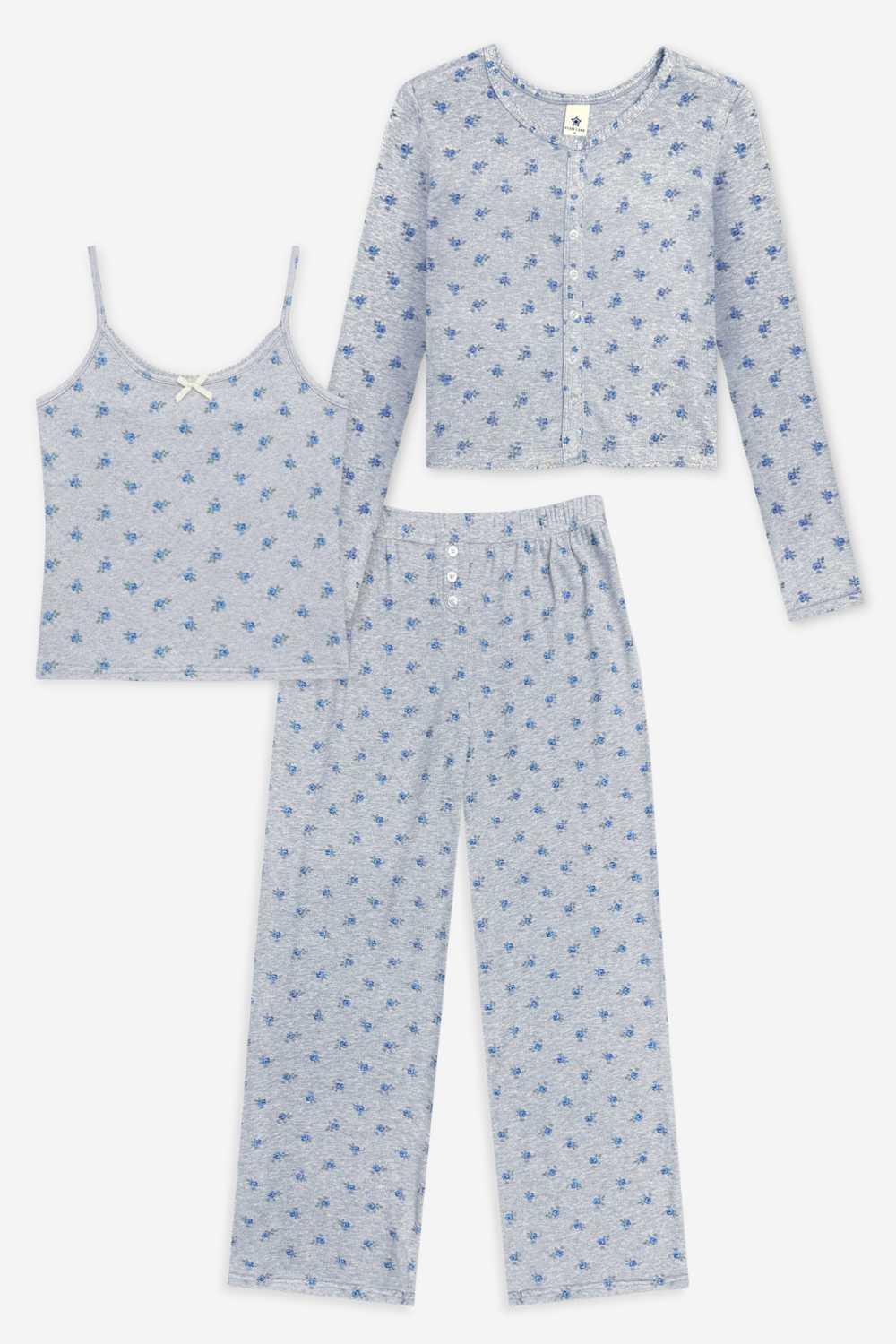 3-Pack Ribbed Cardigan, Cami & Wide Leg