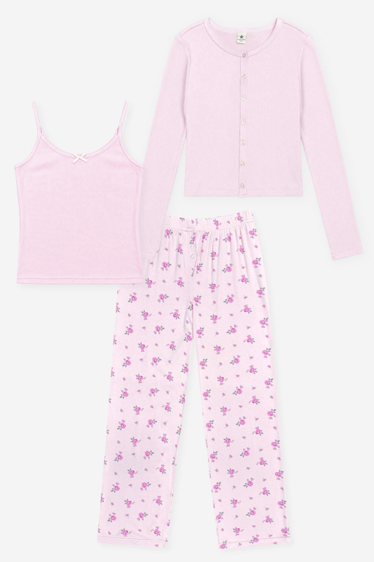 3-Pack Ribbed Cardigan, Cami & Wide Leg