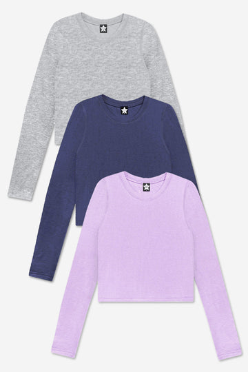 3-Pack Ultra-Soft Ribbed Fitted L/S Tee - Heather Grey | Dark Denim | Lilac - NEW!