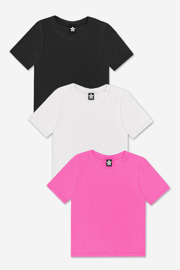 3-Pack Ultra-Soft Ribbed Fitted S/S Tee - Black | White | Hot Pink - NEW!