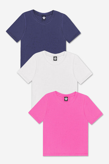 3-Pack Ultra-Soft Ribbed Fitted S/S Tee - White | Hot Pink | Dark Denim - NEW!