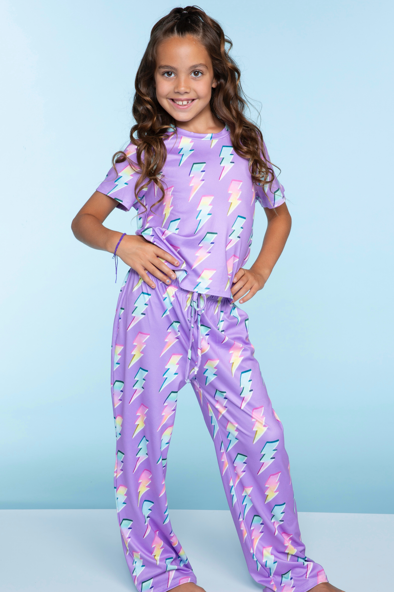 Simply Soft Short Sleeve Easy Tee & Karate Pant - Orchid Rainbow Bolts