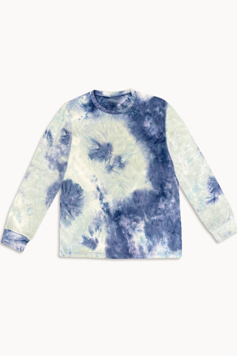 Simply Soft Long Sleeve Tee - Indigo Grey Tie Dye