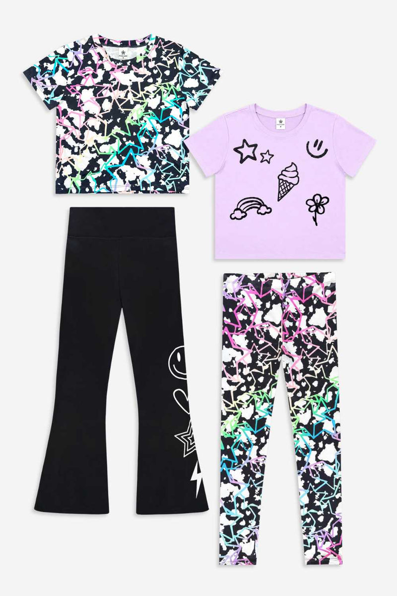 4 Pack Rainbow & Graffiti Simply Soft Tees & Bottoms - Rainbow & Graffiti - NEW!