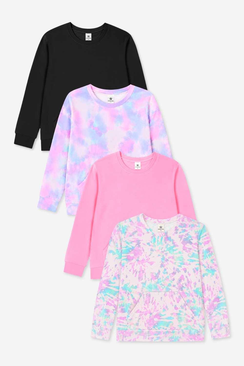 4 Pack Simply Soft Kanga Pocket Crew Top - Dusty Pink | Blush Tie Dye | Lilac | Lilac Tie Dye - NEW!