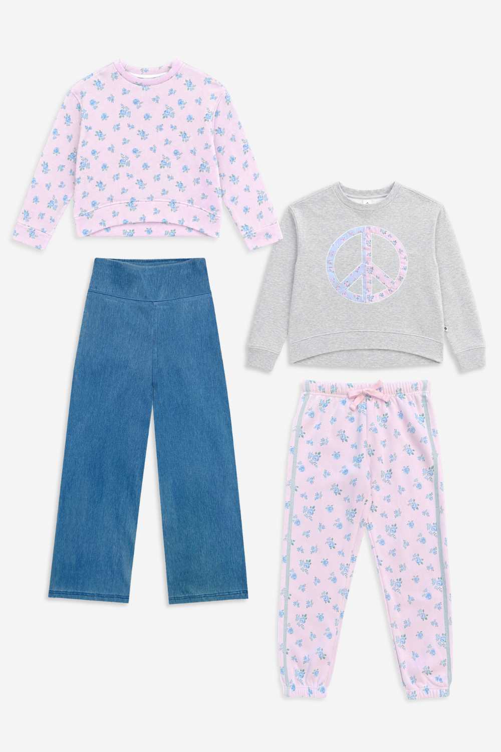 4 Pack Everyday Sweatshirts With Denim Wide Leg Jegging & Sweatpant