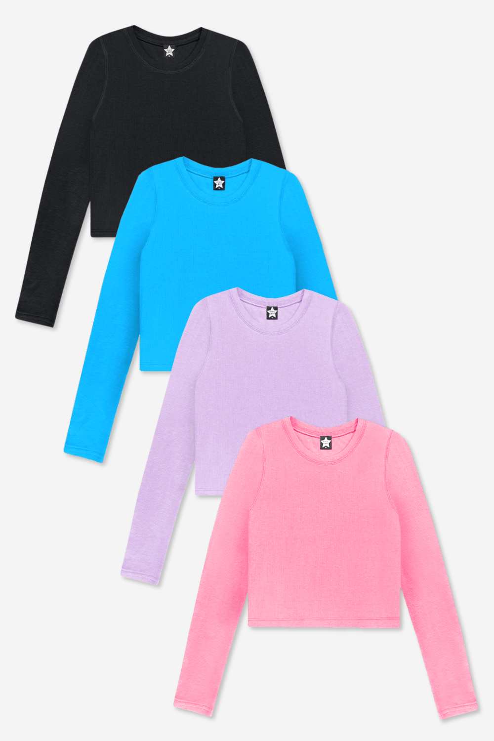 4-Pack Ultra-Soft Ribbed Fitted L/S Tee - Black (x2) | Light Ash Grey | Burgundy - NEW!