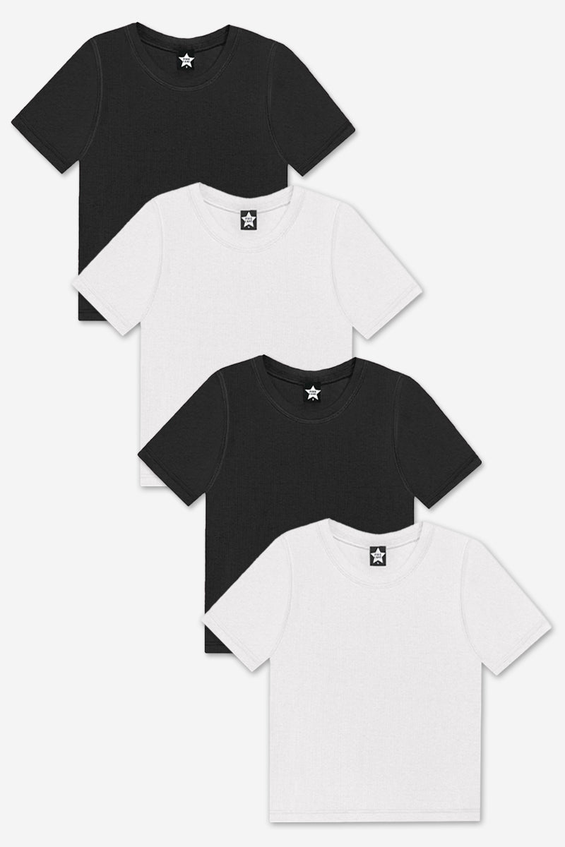 4-Pack Ultra-Soft Ribbed Fitted S/S Tee - Black | White - NEW!