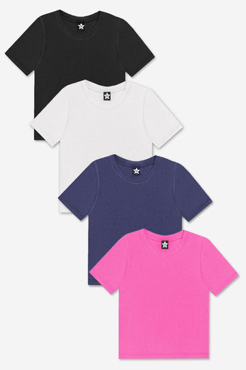 4-Pack Ultra-Soft Ribbed Fitted S/S Tee - Black | White | Dark Denim | Hot Pink - NEW!