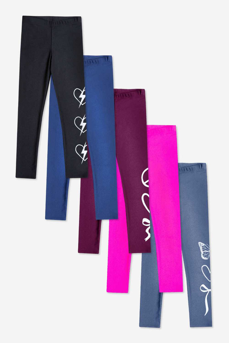 5-Pack High Shine Legging - Neon Pink | Vintage Navy | Burgundy | Black Heart Bolt | Graphite Bow - NEW!