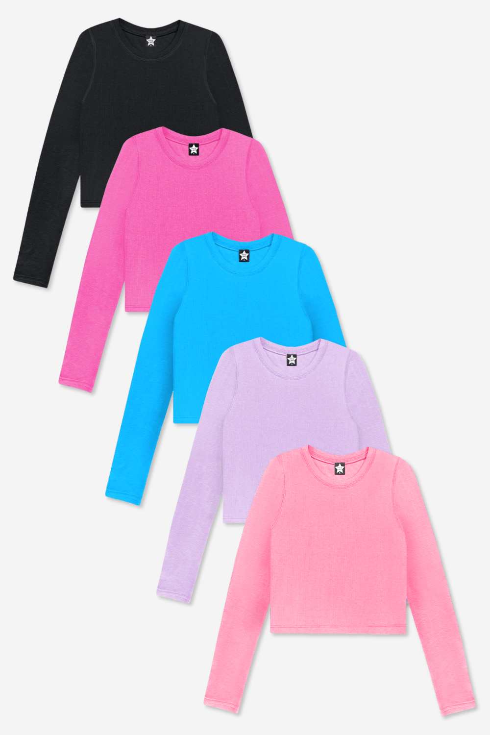 5-Pack Ultra-Soft Ribbed Fitted L/S Tee - Black | Burgundy | Soft Lilac | Hot Pink | Light Ash Grey - NEW!