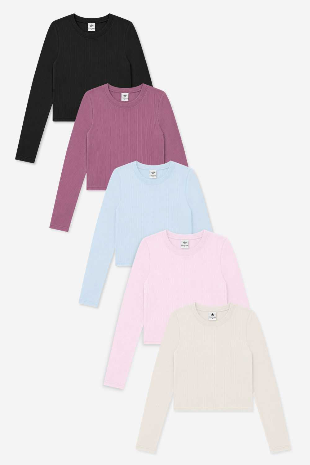 5-Pack Ultra-Soft Ribbed Fitted L/S Tee - Powder Pink | Powder Blue | Black | Oatmeal | Mulberry - NEW!