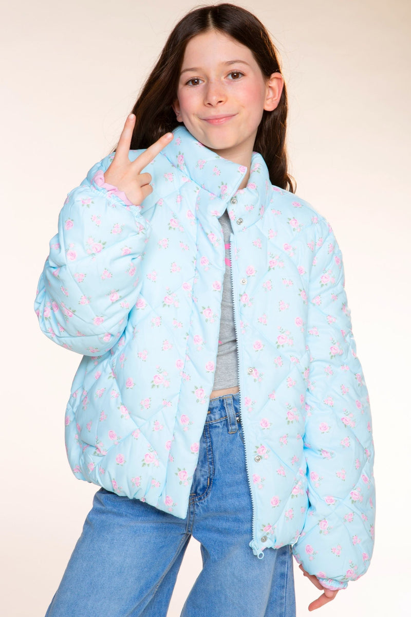 Winter Puffer Jacket - Ice Blue Floral - NEW!