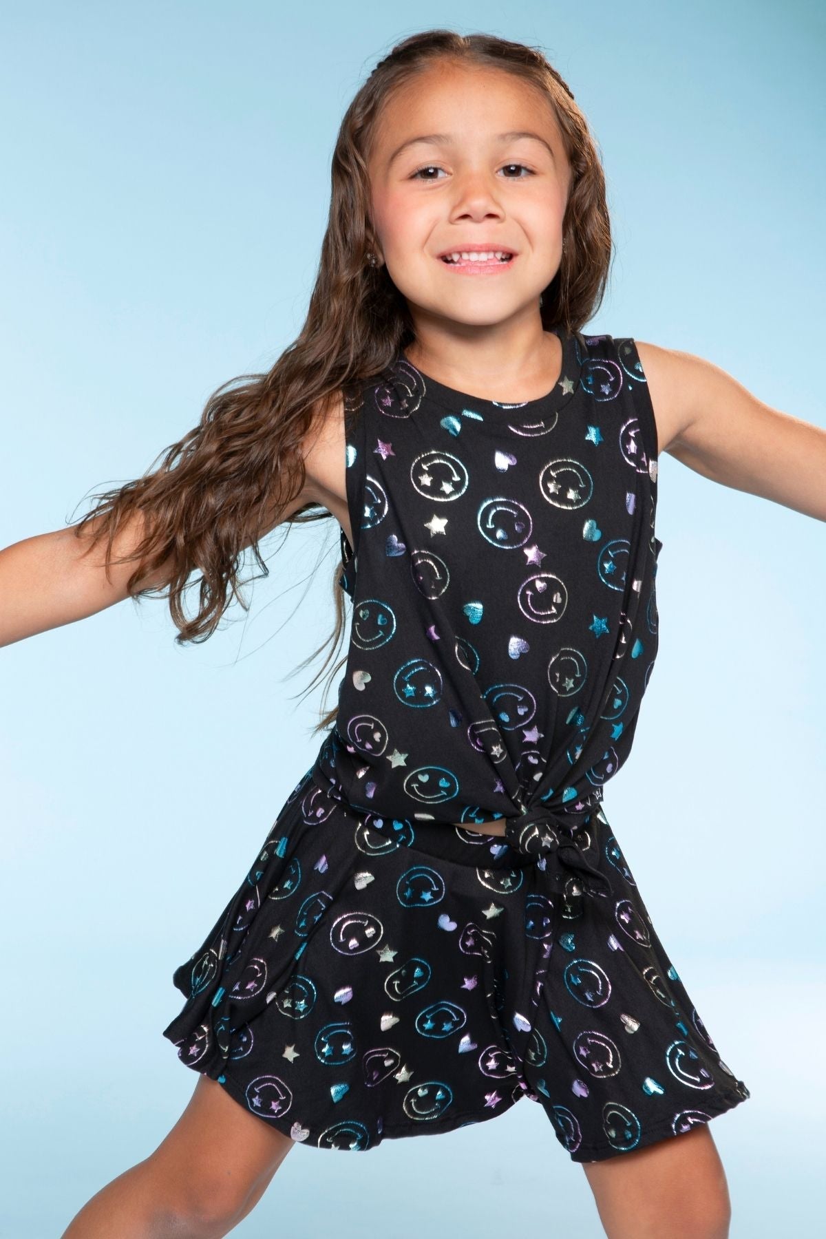 Simply Soft Sleeveless Tie Front Tank & Skort Set - Pink Teal Tie Dye