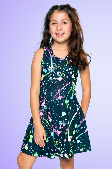 Simply Soft Racerback Skater Dress - Black Splatter