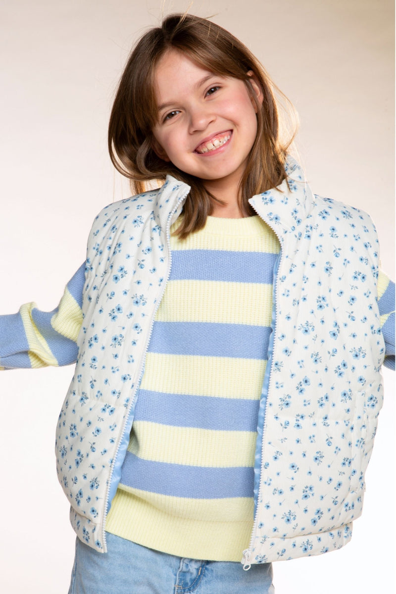 Relaxed Cuorduroy Puffer Vest - Ivory Blue Floral - NEW!
