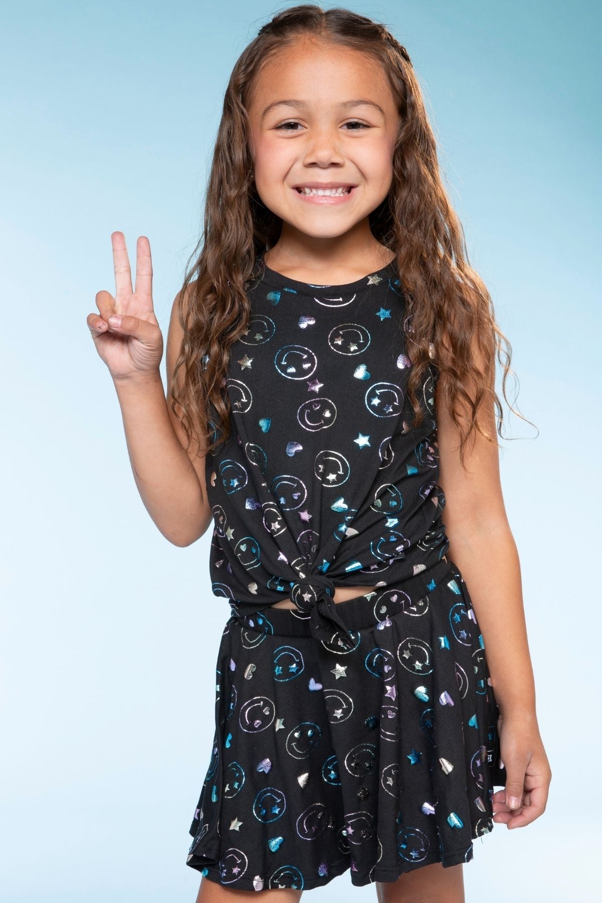 Simply Soft Sleeveless Tie Front Tank & Skort Set - Pink Teal Tie Dye