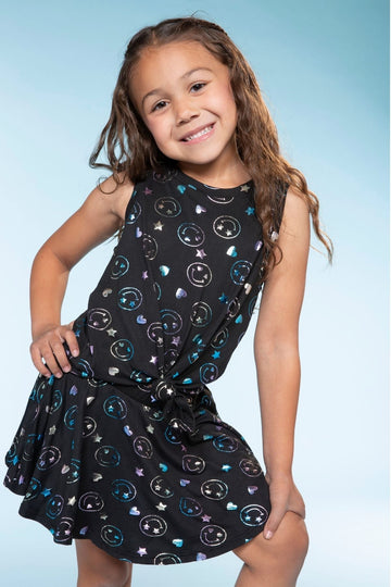 Simply Soft Sleeveless Tie Front Tank & Skort Set - Black Ombre Foil Smiley