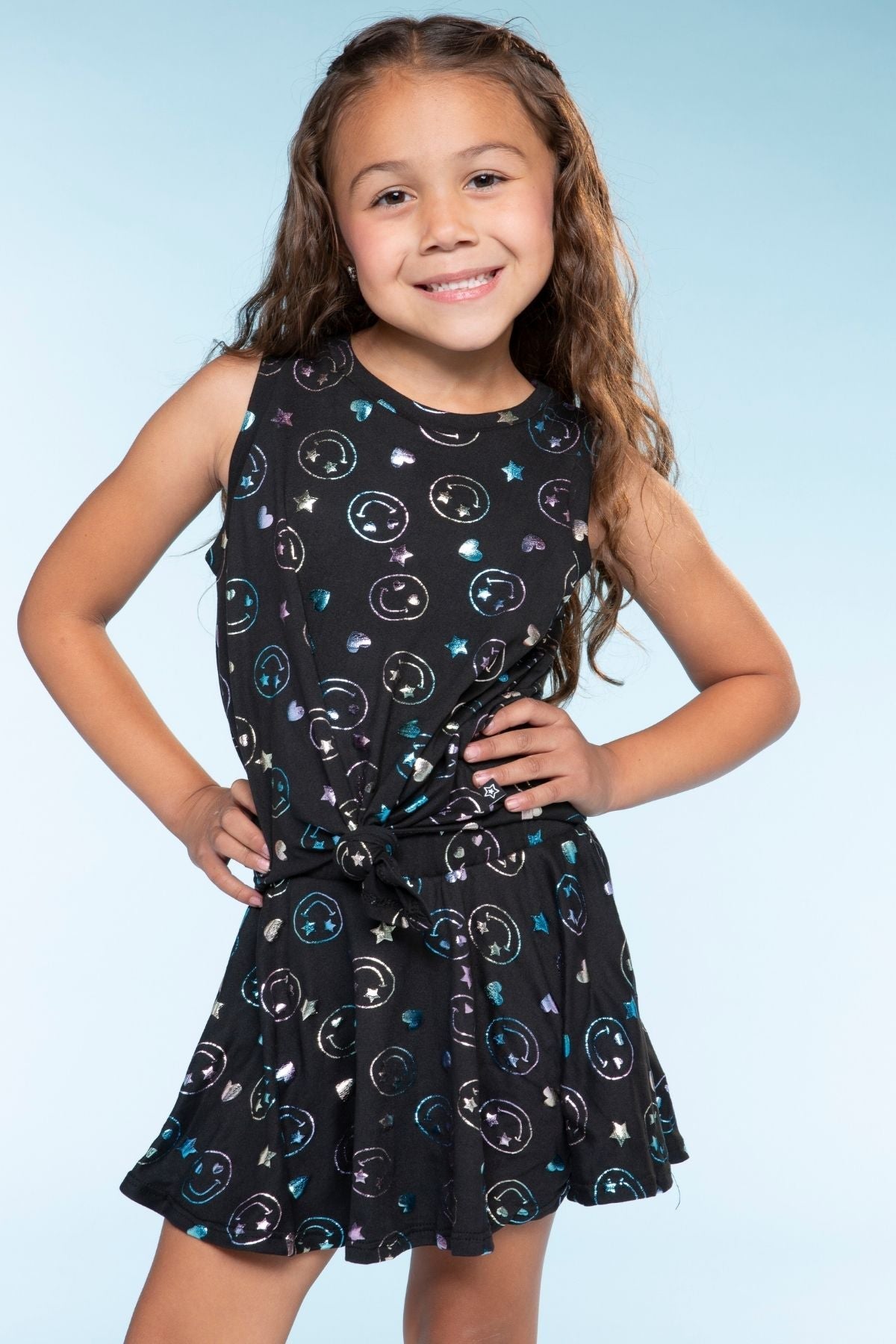 Simply Soft Sleeveless Tie Front Tank & Skort Set - Pink Teal Tie Dye