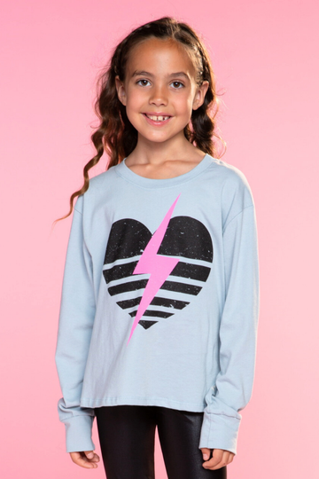 Washed Cotton Long Sleeve Easy Tee - Sky Pink Heart Bolt