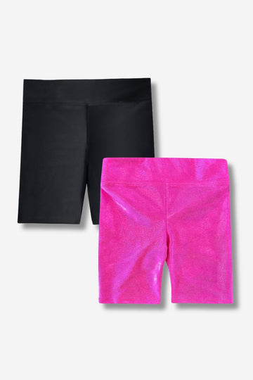 Multipack: High Shine Biker Short - Black | Glitter Neon Pink