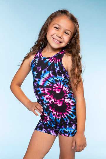 Simply Soft Cropped Racerback Tank & Tumble Short - Black Royal Tie Dye