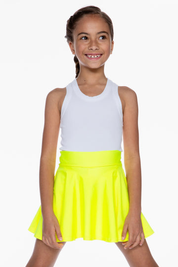 High Shine Mid Waist Skater Skort - Neon Yellow