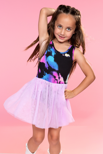 Simply Soft Tank Tulle Leotard - Black Pink Bleach Tie Dye - Black Pink Bleach Tie Dye