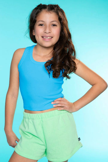 Ultra-Soft Ribbed Cropped Racer Tank - Neon Blue