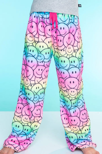 Fuzzy Plush Karate Pant - Rainbow Ombre Smile