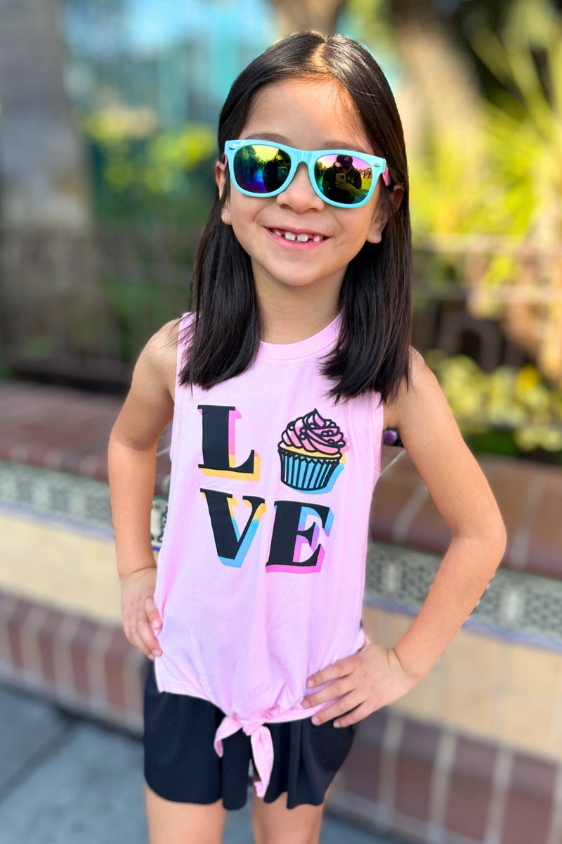 Modal Tie Front Tank - Pink Love Cupcake