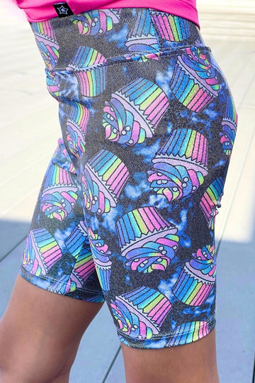 High Shine Biker Short - Glitter Tie Dye Cupcake