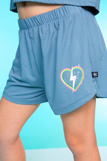 Simply Soft Dolphin Short - Denim Rainbow Bolt Heart - NEW!