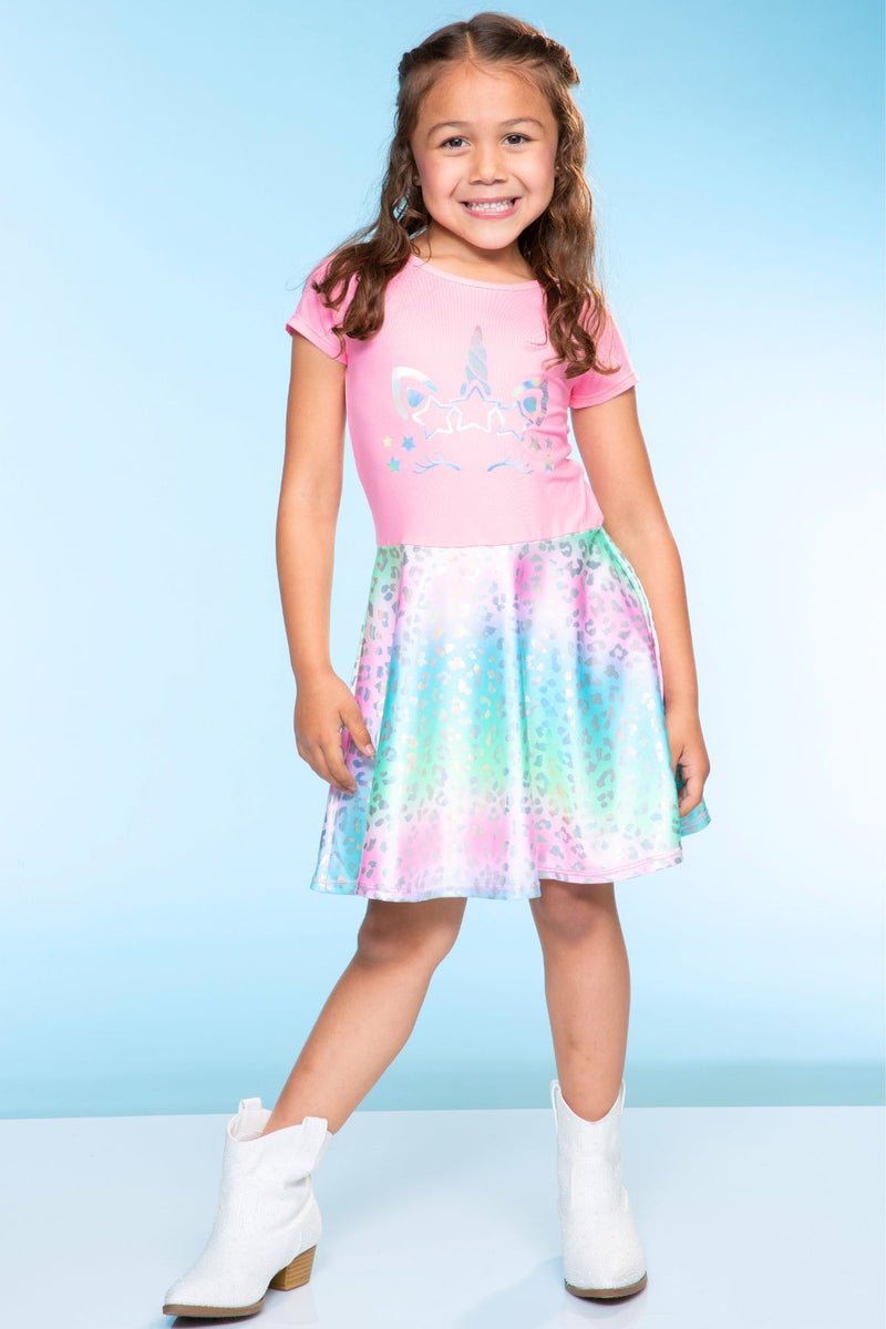 Foil Short Sleeve Skater Dress