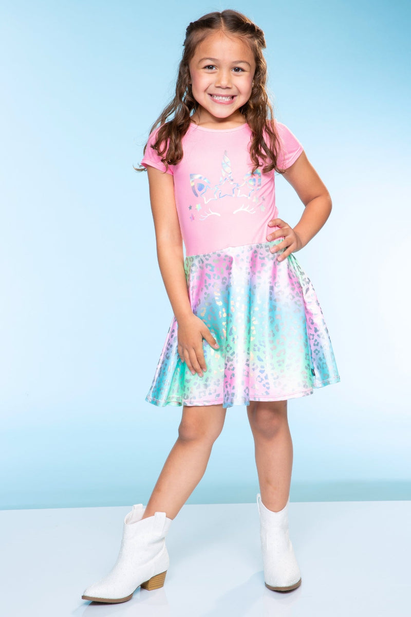 Foil Short Sleeve Skater Dress