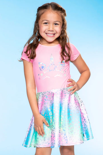 Foil Short Sleeve Skater Dress