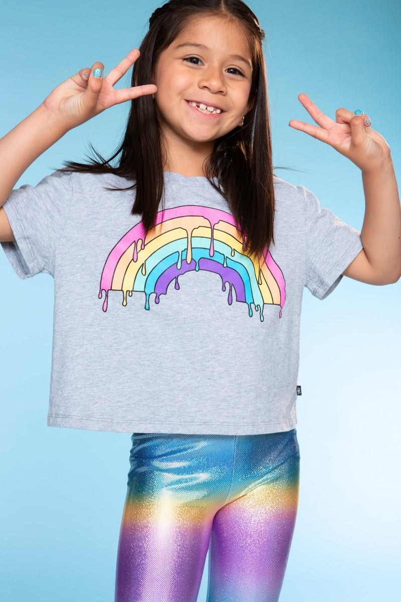 Washed Cotton Drop Shoulder Tee - Heather Grey Rainbow Drip