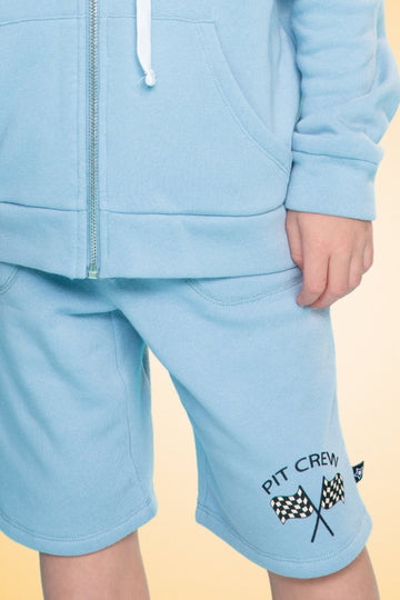 Cotton Soft French Terry Board Short - Sky Blue Pit Crew