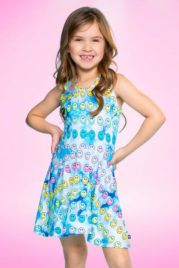 Simply Soft Racerback Skater Dress - Denim Rainbow Smile