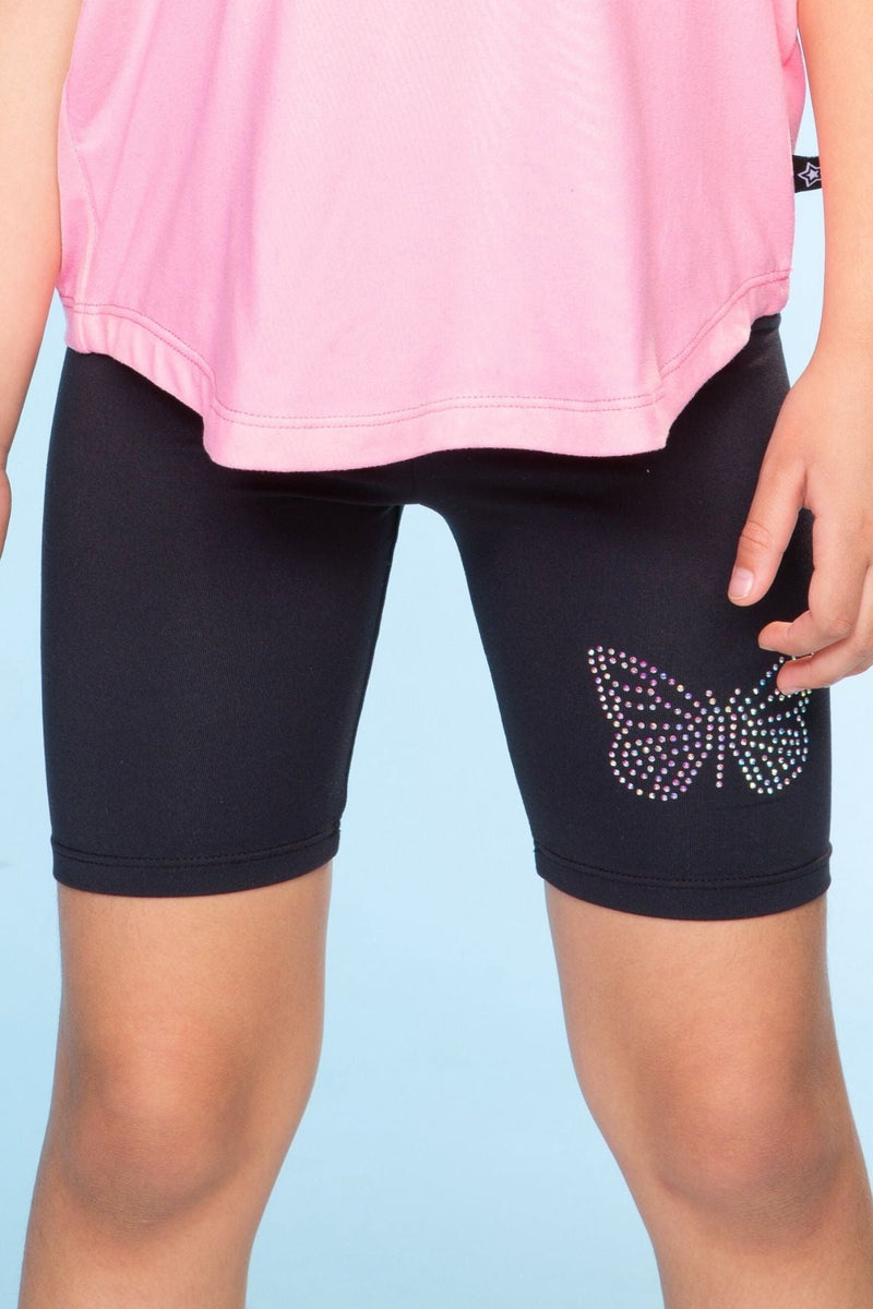 Simply Soft Luxe Biker Short - Black Butterfly Rhinestone